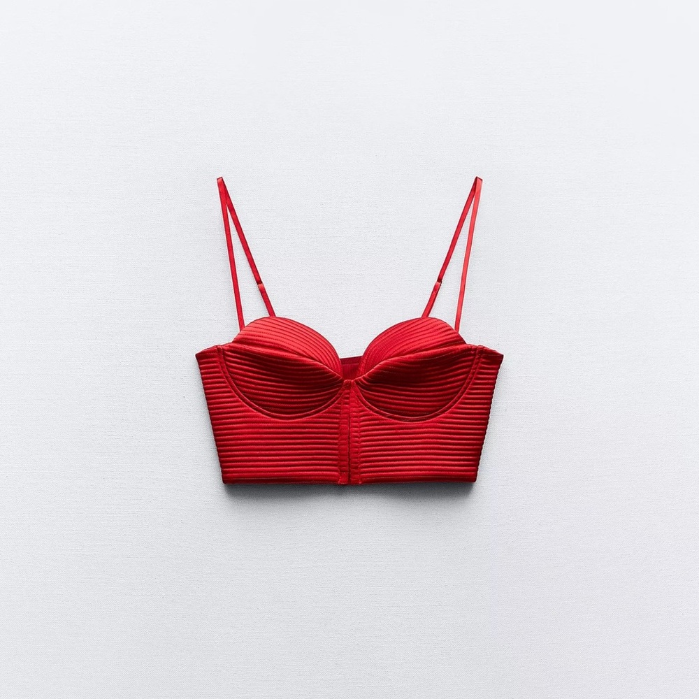 Zara Red Crop Top with Sweetheart Neckline